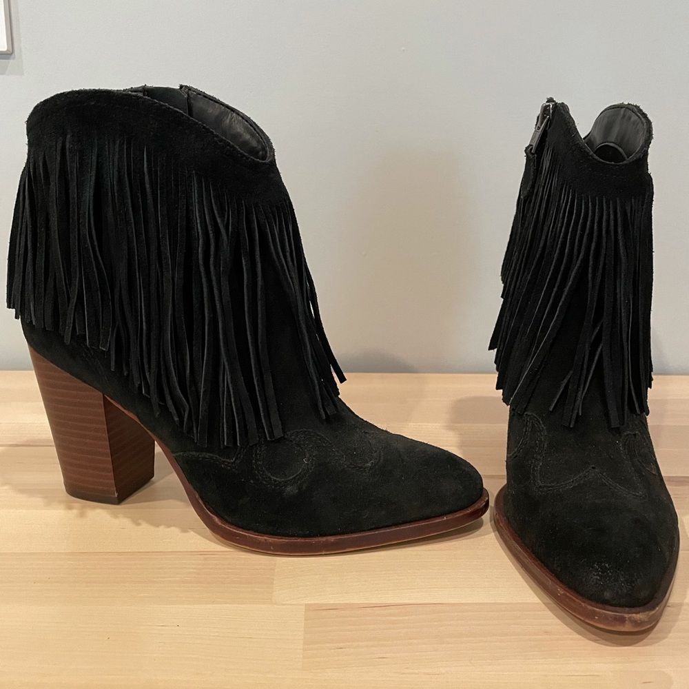 Sam Edelman Black Suede Fringe Ankle Boots